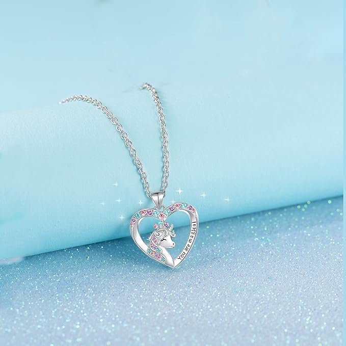 Luckilemon You are Magical Unicorn Necklace for Girls Crystal love heart Pendant Necklaces Jewelry Gifts for Girls Daughter Granddaughter Niece Birthday christmas - Image 5